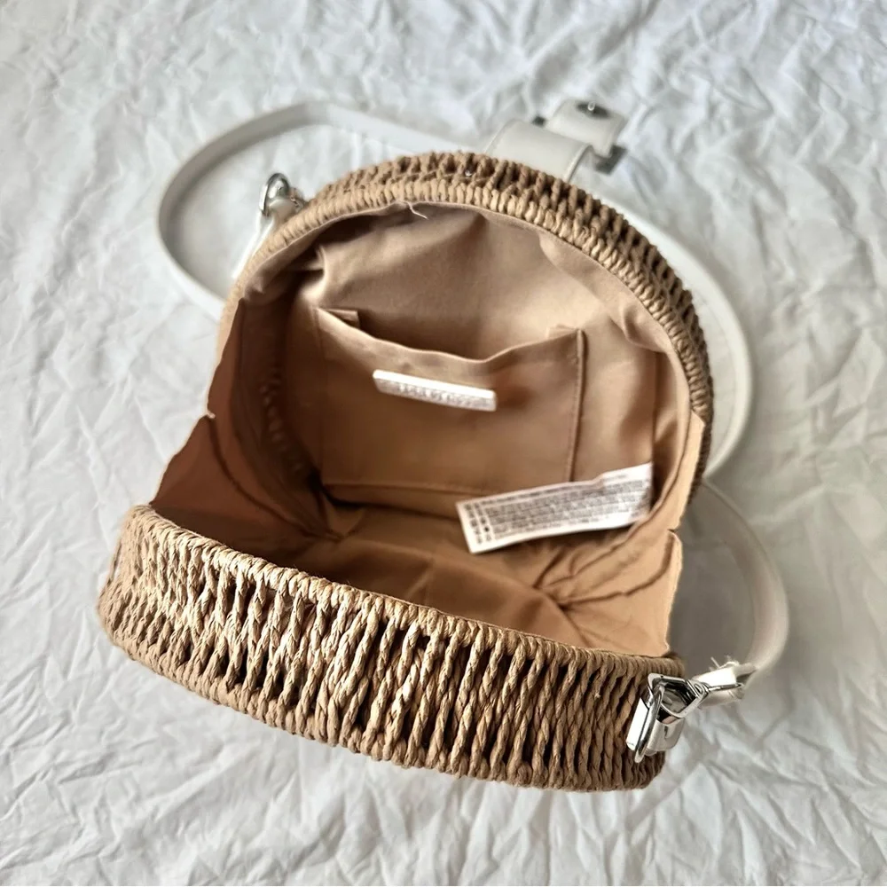 Round Wicker Woven Crossbody Bag